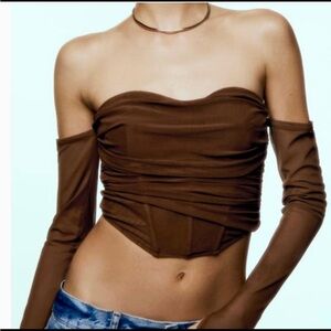 Zara Brown Off-Shoulder Women's Top